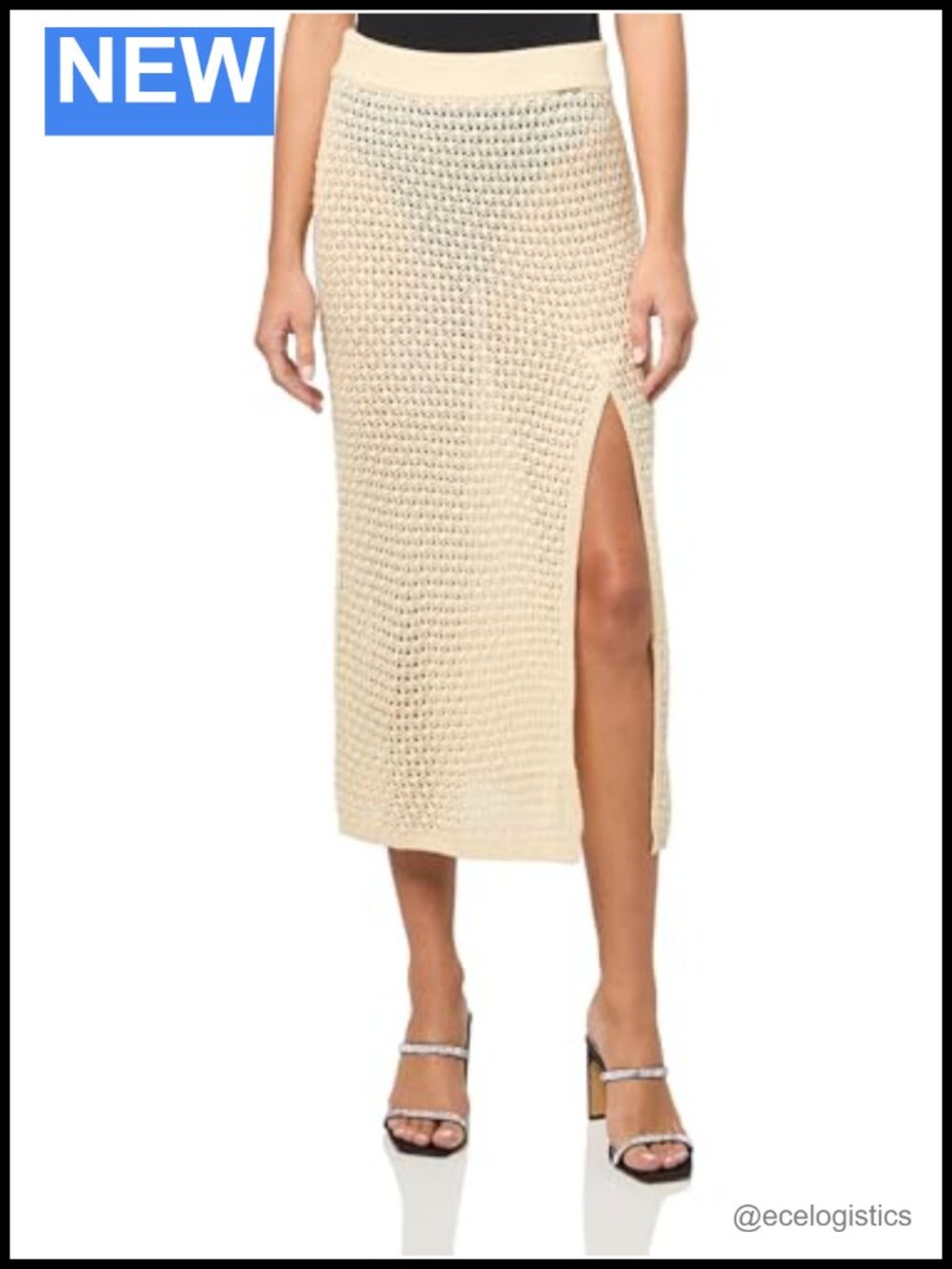 Crochet Knit High Rise Pull On Skirt Slit Hem Sleeveless Cover Up